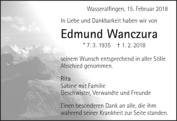 Traueranzeige von Edmund Wanczura von Schwäbische Post