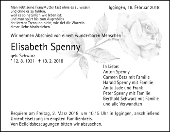 Traueranzeige von Elisabeth Spenny von Gmünder Tagespost