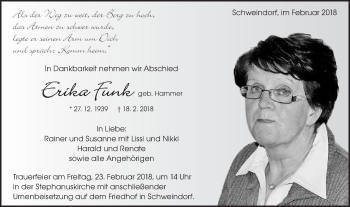 Traueranzeige von Erika Funk von Schwäbische Post