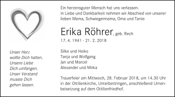 Traueranzeige von Erika Röhrer von Gmünder Tagespost