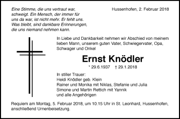 Traueranzeige von Ernst Knödler von Gmünder Tagespost