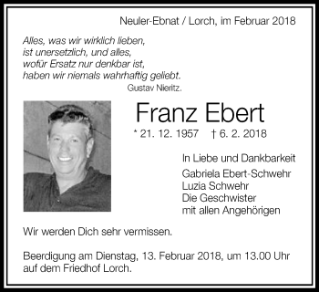 Traueranzeige von Franz Ebert von Schwäbische Post