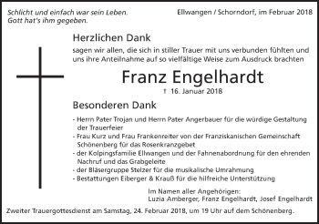 Traueranzeige von Franz Engelhardt von Schwäbische Post
