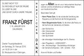 Traueranzeige von Franz Fürst von Schwäbische Post