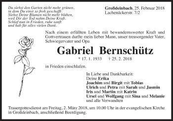 Traueranzeige von Gabriel Bernschütz