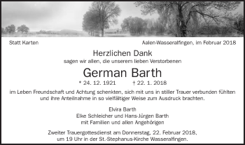 Traueranzeige von German Barth von Schwäbische Post