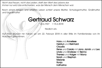 Traueranzeige von Gertraud Schwarz von Gmünder Tagespost