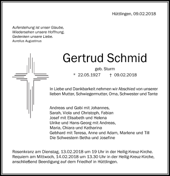 Traueranzeige von Gertrud Schmid von Schwäbische Post
