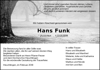Traueranzeige von Hans Funk von Gmünder Tagespost