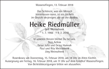 Traueranzeige von Heike Riedmüller von Schwäbische Post