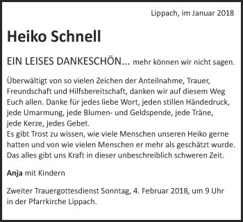 Traueranzeige von Heiko Schnell von Schwäbische Post