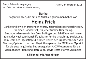 Traueranzeige von Heinz Frick von Schwäbische Post
