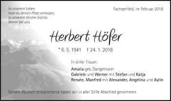 Traueranzeige von Herbert Höfer von Schwäbische Post