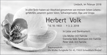 Traueranzeige von Herbert Volk