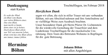 Traueranzeige von Hermine Böhm von Schwäbische Post