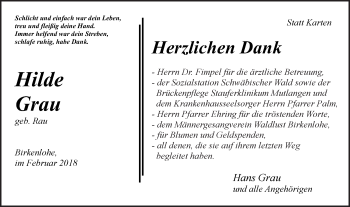 Traueranzeige von Hilde Grau von Gmünder Tagespost