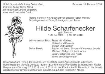 Traueranzeige von Hilde Scharfenecker von Schwäbische Post