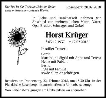 Traueranzeige von Horst Krüger von Schwäbische Post