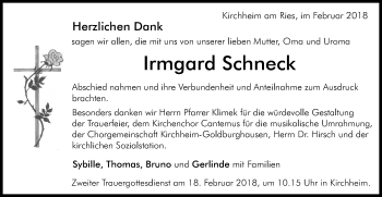 Traueranzeige von Irmgard Schneck von Schwäbische Post