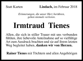 Traueranzeige von Irmtraud Tienes von Gmünder Tagespost