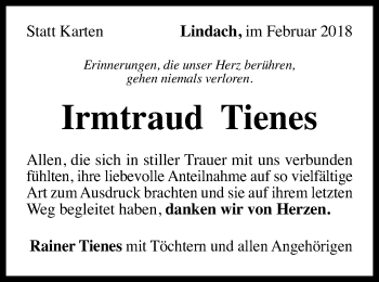 Traueranzeige von Irmtraud Tienes