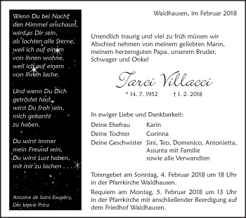 Traueranzeige von Jarci Villacci von Schwäbische Post