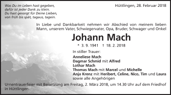 Traueranzeige von Johann Mach von Schwäbische Post
