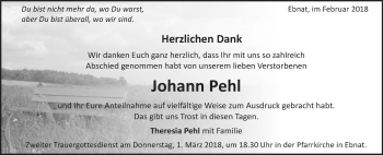 Traueranzeige von Johann Pehl von Schwäbische Post