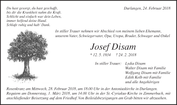 Traueranzeige von Josef Disam von Gmünder Tagespost