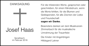 Traueranzeige von Josef Haas von Gmünder Tagespost