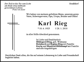 Traueranzeige von Karl Rieg von Gmünder Tagespost