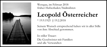 Traueranzeige von Leopold Österreicher von Gmünder Tagespost