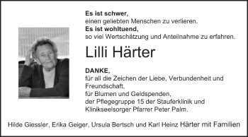 Traueranzeige von Lilli Härter