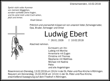 Traueranzeige von Ludwig Ebert von Schwäbische Post