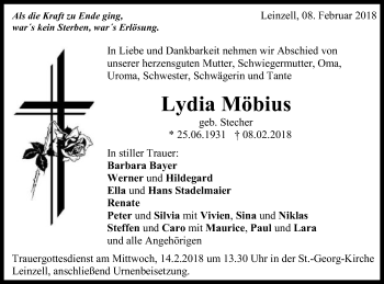 Traueranzeige von Lydia Möbius von Gmünder Tagespost