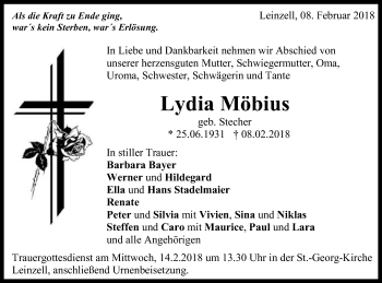 Traueranzeige von Lydia Möbius