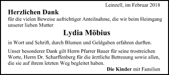 Traueranzeige von Lydia Möbius von Gmünder Tagespost