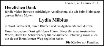 Traueranzeige von Lydia Möbius