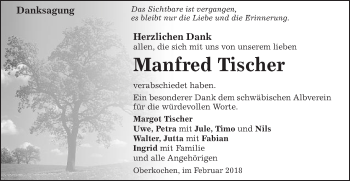 Traueranzeige von Manfred Tischer von Schwäbische Post