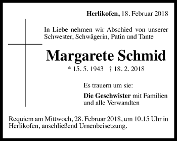 Traueranzeige von Margarete Schmid von Gmünder Tagespost