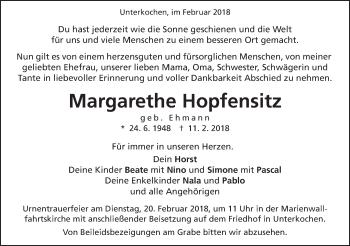 Traueranzeige von Margarethe Hopfensitz von Schwäbische Post