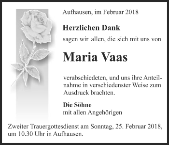 Traueranzeige von Maria Vaas von Schwäbische Post