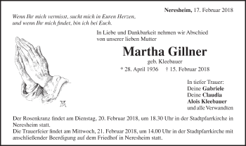 Traueranzeige von Martha Gillner von Schwäbische Post