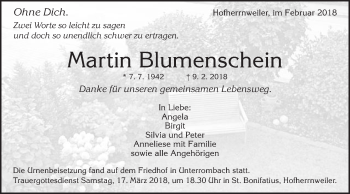 Traueranzeige von Martin Blumenschein von Schwäbische Post
