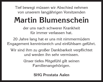 Traueranzeige von Martin Blumenschein von Schwäbische Post