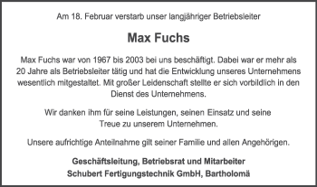 Traueranzeige von Max Fuchs von Gmünder Tagespost