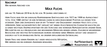 Traueranzeige von Max Fuchs von Gmünder Tagespost