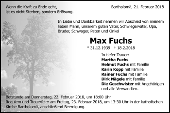 Traueranzeige von Max Fuchs von Gmünder Tagespost