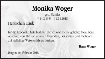 Traueranzeige von Monika Woger von Gmünder Tagespost