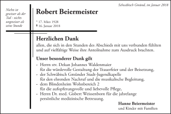 Traueranzeige von Robert Beiermeister von Gmünder Tagespost